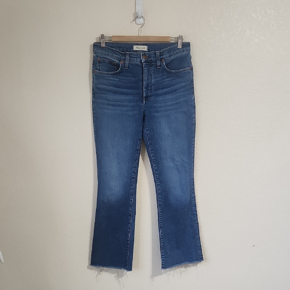 Madewell Tall Kick Out Crop Jeans Brinton Wash + Stretch Size 28 Tall Raw Hem - Picture 5 of 15